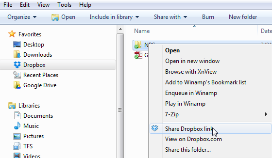Dropbox Windows Explorer Right Click Share Link